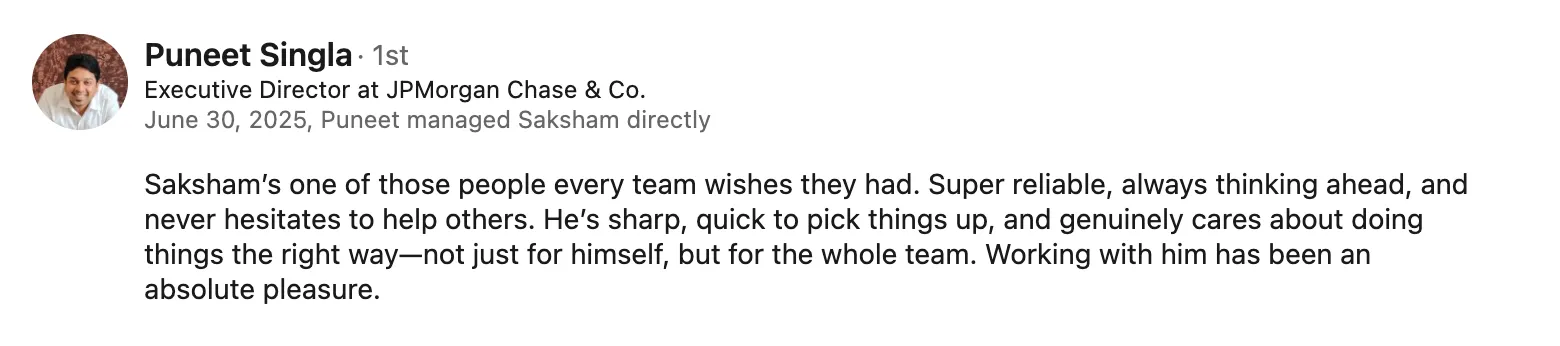 Testimonial from Puneet Singla